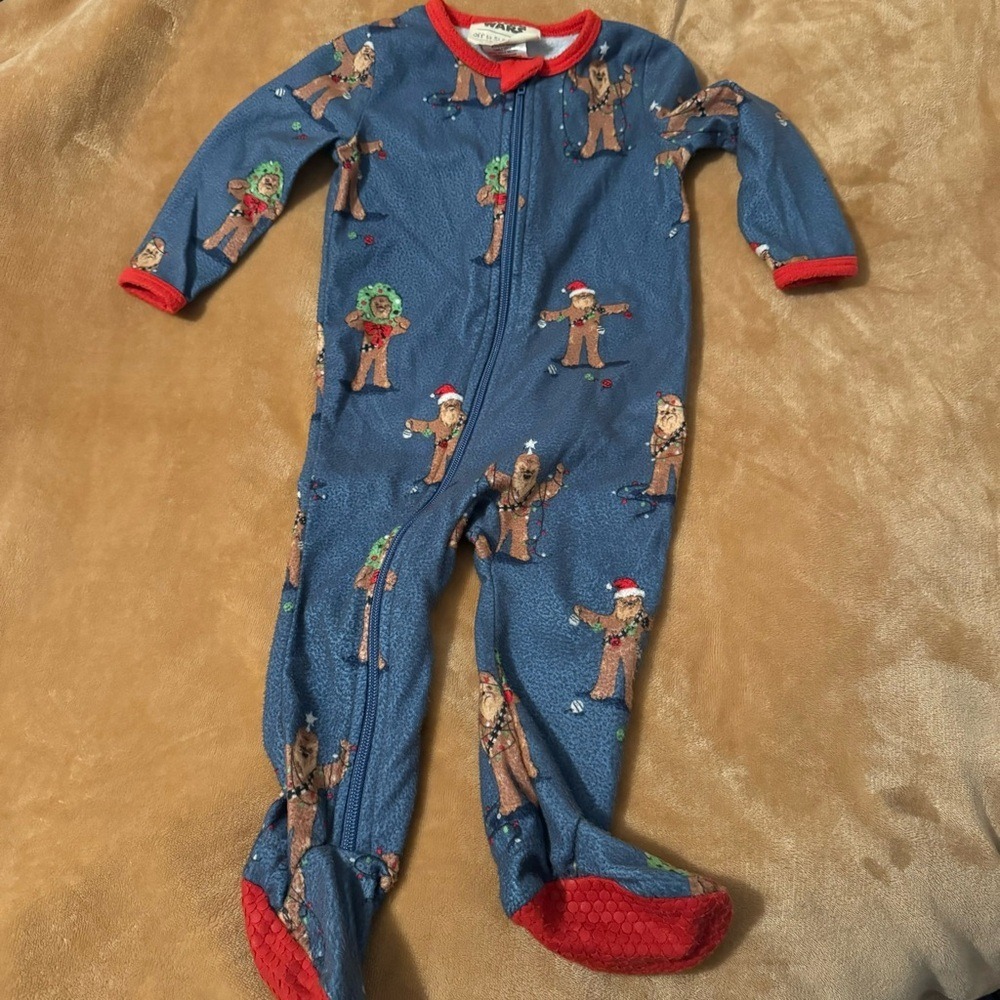 Star Wars Munki Munki Chewbacca Holiday Fleece Footed Sleeper Blue 12M